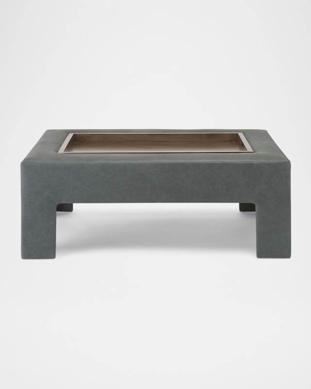 Amata 50" Leather Cocktail Ottoman with Removable Tray